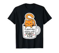 A Day Starts with Coffee and Cat Cute Orange Tabby T-Shirt