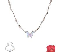 A dazzling butterfly necklace, a flowing gradient crystal clavicle necklace, a fairy-like, luxurious, a sophisticated girlfriend gift. (Butterfly)