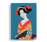 A Dazzling Geisha Teal, Peach, Black Canvas Print | Gallery Wrapped 30mm Frame Wall Art | 30x20 inches | Ready to Hang | Contemporary Still Life Picture | Living Room Bedroom Lounge Office