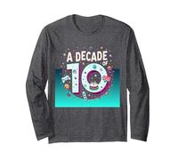 A Decade of 10: Retro Gaming Birthday Celebration Long Sleeve T-Shirt, Adult Unisex, Dark Heather Grey, M
