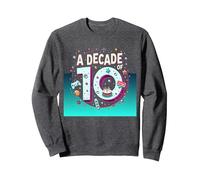 A Decade of 10: Retro Gaming Birthday Celebration Sweatshirt, Adult Unisex, Dark Heather Grey, XXL