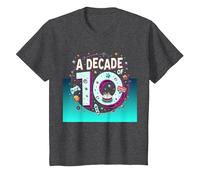 A Decade of 10: Retro Gaming Birthday Celebration T-Shirt, Kids, Dark Heather Grey, 12 Years