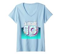 A Decade of 10: Retro Gaming Birthday Celebration V-Neck T-Shirt, Women, Baby Blue, M