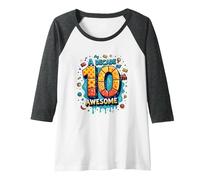 A Decade of 10th Awesome: Celebratory Fun Icons Raglan Baseball Tee, Women, Dark Heather/White, S