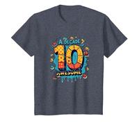 A Decade of 10th Awesome: Celebratory Fun Icons T-Shirt, Kids, Heather Blue, 10 Years