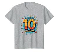 A Decade of 10th Awesome: Celebratory Fun Icons T-Shirt, Kids, Heather Grey, 10 Years