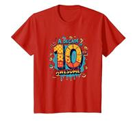 A Decade of 10th Awesome: Celebratory Fun Icons T-Shirt, Kids, Red, 10 Years