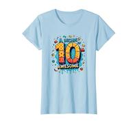 A Decade of 10th Awesome: Celebratory Fun Icons T-Shirt, Women, Baby Blue, XXL