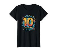 A Decade of 10th Awesome: Celebratory Fun Icons T-Shirt, Women, Black, XL