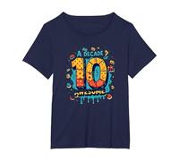 A Decade of 10th Awesome: Celebratory Fun Icons T-Shirt, Women's Plus, Navy, 4X