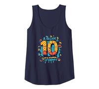 A Decade of 10th Awesome: Celebratory Fun Icons Tank Top, Women, Navy, S
