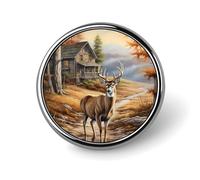 A Deer in Autumn Landscape Round Lapel Pin Button Brooch Tie Badge Elegant Hat Clothing Jewelry Accessories