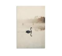 A Delicate Swan Gliding Across A Mirror-still Lake, Framed Against A Misty Ivory Background of Quiet Elegance. Fashionable Wall Decor - Hanging Art Poster And Mural08x12inch(20x30cm)