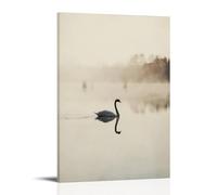 A Delicate Swan Gliding Across A Mirror-still Lake, Framed Against A Misty Ivory Background of Quiet Elegance. Fashionable Wall Decor - Hanging Art Poster And Mural08x12inch(20x30cm)