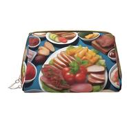 a Delicious Feast Leather Portable Makeup Bag for Cosmetics, Toiletries, and Daily Essentials