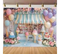 A dessert shop birthday party background, ice cream cake dessert floral decoration, suitable for celebration activities 210X150cm