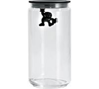 A Di Alessi Glass Gianni Jar A Little Man Holding On Tight Large Kitchen Box with Hermetic Lid in Thermoplastic Resin, Black