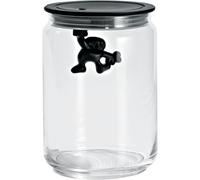 A Di Alessi Glass Gianni Jar A Little Man Holding On Tight Medium Kitchen Box with Hermetic Lid in Thermoplastic Resin, Black