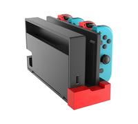 A-DIGISHUO Joy-Con Charger for Nintendo Switch, 2-in-1 Compact Charging Dock for Left & Right Joy-Con Controllers, Black & Red