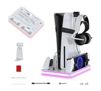 A-DIGISHUO P -S 5 Cooling Base & Organiser Stand with RGB Ambient Light, White Vertical Gaming Stand Compatible with P S 5/Pro/Sli m Consoles & Portal Controller