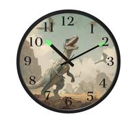 A Dinosaur Night Light Wall Clock Glow in Dark Light Up Wall Clocks Non-Ticking Silent Battery Operated Clocks 12 Inch for Bedroom Home