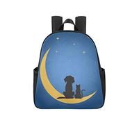 A Dog and A Cat Sit On The Moon Under The Stars College Backpack 12.40x5.12x14.17inch School Backpacks Multipurpose Casual Backpacks School Business Travel School,Office