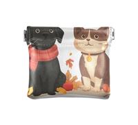A Dog and Cat Fall Season Squeeze Coin Purse Pouch Change Holder PU Leather Mini Wallet Coin Pocket for Women Girls Men