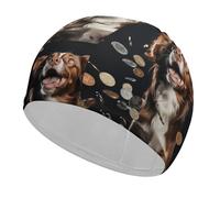 A Dog and Coins Swim Cap for Adult, Elastic Fabric Swimming Cap, Comfortable Bathing Cap for Long & Short Hair