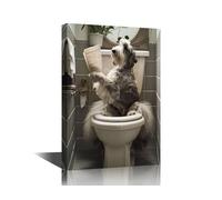 A Dog Reading Newspapers Canvas Art Wall Decor for Bedroom Prints Wall Art 1 Piece Wall Art The Dog on the Toilet Wall Decor Framed Wall Art Bathroom Wall Decor Canvas Wall Art Ready to Hang,
