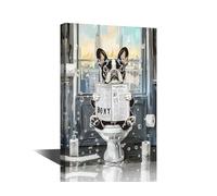 A Dog Reading Newspapers for Bathroom Decorations for Living Room The Dog on the Toilet Of Art Prints Artwork for Walls 1 Piece Wall Art Canvas Painting Wall Art Framed Art Wall Decor Modern Decor,