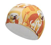 A Dog Sitting Swim Cap for Adult, Elastic Fabric Swimming Cap, Comfortable Bathing Cap for Long & Short Hair