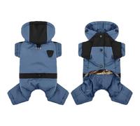 A Dog Suit with Hood and Four Legs, a Lined Winter Coat and an Adjustable Full Body Suit Dog Coat that Warms Small and Medium Dogs (Blue, 32 x 50 x 36)