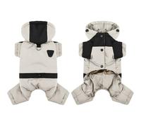 A Dog Suit with Hood and Four Legs, a Lined Winter Coat and an Adjustable Full Body Suit Dog Coat that Warms Small and Medium Dogs (Beige, 32 x 50 x 36)