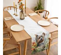 A Dog Table Runner 13x90 inch Play Among The Flowers Butterfly Watercolor Cotton Linen Dining Table Runner Ideal for Dresser Kitchen Coffee Tables - Machine Washable