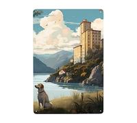 A Dog Watches The River Plaque Tin Vintage Wall Metal Sign Funny Tin Sign For Kitchen Bar Pub Cafe