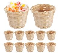 A Dozen Pcs Clutter Organizer Baskets For Crafts, Small Woven Baskets For Desktop Organization, Mini Wood Wicker Storage Bins, Round Flower Baskets 3.5×3.5×3