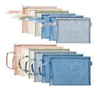 A Dozen Zippered Sleeves, Clear Mesh Envelopes, A4 Paper Sorters, Various Colored Nylon Cases with Handles for Educational Or Business Environments