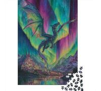 A Dragon Soars Above The Sky Covered by The Aurora,Puzzles Gemusterte Nachhaltige Puzzles Für Erwachsene Hochwertige Holzspielpuzzles 38x26cm/1000pcs