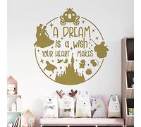 A Dream is a Wish Your Heart Makes - Cinderella Inspired Children's Vinyl Wall Decal Sticker [Large] [Gold]