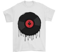A Dripping Vinyl Record Turntable Decks DJ Mens T-Shirt 100% Cotton White XL
