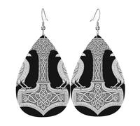 Â€Œdual Crows On Norse Mjolnir With Knots Design Earrings Fun Leather Earring Creative Earring For Mother'S Day Party