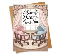 A Duo Of Dreams Come True Twins Baby Shower Card Pregnancy Gift for Expecting Mom Dad Newborn Congratulations New Parents - Size 6.3"x4.7" Blank Inside with Kraft Envelope