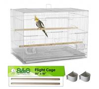 A&E Cage Co 504 White Flight Bird Cage - 30" x 18" x 18" Flight Cage for Finches, Canaries & Parakeets - Includes 2 Feeder Stations, Wood Perch, Slide-Out Tray & Carry Handle (White)