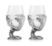 A E Williams Dragon Wrapped Wine Glasses with Solid Pewter Stem and Heavy Bottom Base | Decorative Large Tasting Glass Pair Set for Outdoor Party