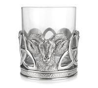 A E Williams Whisky Tumbler with Pewter Ram Design| Crystal Glasses with Heavy Bottom | Wine Cocktail Bourbon Drinking Glass | Unique Men’s Gift for Birthday Party Anniversary