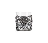 A E Williams Whisky Tumbler with Pewter Scottish Highland Cow Design | Crystal Glasses with Heavy Bottom | Wine Cocktail Bourbon Drinking Glass | Unique Men’s Gift for Birthday Party Anniversary