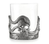 A E Williams Whisky Tumbler with Pewter Skull and Snakes Design |Heavy Bottom Crystal Glasses | Wine Cocktail Bourbon Drinking Glass | Unique Gift for Men Birthday Party Anniversary