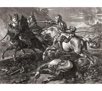 A European cavalry man aiming a pistol carries two Janissarians. Janissaries were elite troops of the Ottoman Empire After an 18th Century Work by Jan van Huchtenburg Poster Print by Ken Welsh (17 x