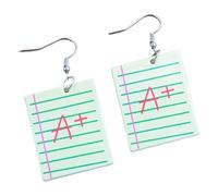 A+ Exercise Book Pattern Earrings ,Ear Ring Medium Mint Green for Women Stud Ear Hook Needle Simple Earrings A Wish for Academic Success