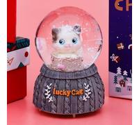 A.F.N.A.L Snow Globe with Light Gift, Crystal Musical Glitter Ball for Christmas & Birthday, 80mm Glass Water Globe Decoration, Lucky Cat Snowglobe, 3.3" x 3.3" x 4.7"
